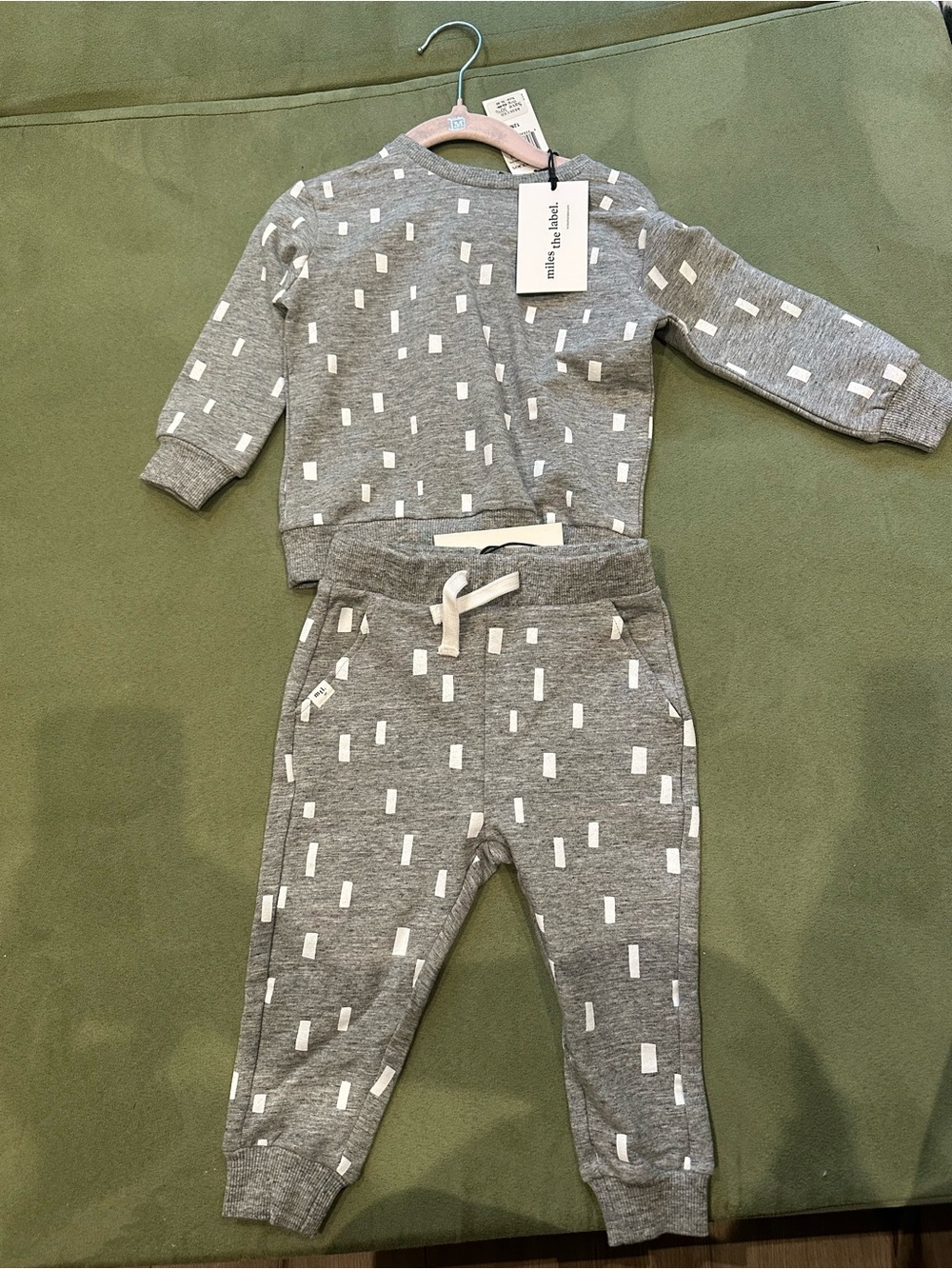 Children's Gray Matching Set with White Dash Print